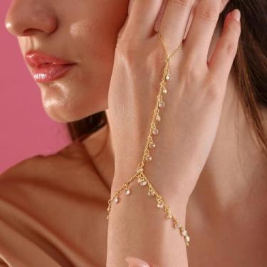 Imagem de Pulseira de corrente de mão, presente moderno, anel de dedo delicado, pulseira escrava, zircão, joias de mão para mulheres, acessórios de verão