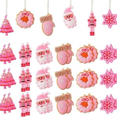 Imagem de 12 peças de enfeites de Natal, linda luva rosa tradicional boneco de neve e desenhos de Papai Noel para árvore de Natal e suprimentos de festa