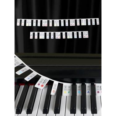 Imagem de Etiquetas de notas de teclado de piano, guia de adesivos de teclado de piano de silicone para iniciantes, 61 teclas tamanho completo, sem necessidade de adesivos, reutilizáveis (coloridos)