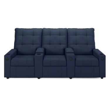 Imagem de Poltrona Reclinável Para Cinema Parma 3 Lugares Baú Usb Pu Fh1 - D'rossi Cor Azul