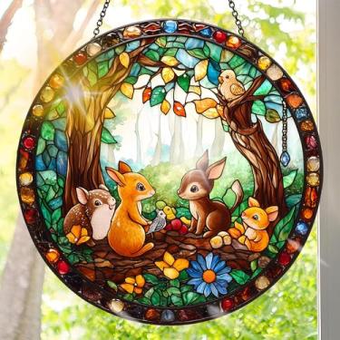 Imagem de Acrílico colorido Suncatcher, pingente de janela pendurada estilo vitral de esquilo, ideia de presente e ornamento de jardim para uso interno e externo, decoração de arte de parede de sala de estar e
