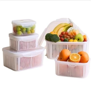 Imagem de Kit de Potes Herméticos Plásticos com Tampa Vedada e Cesto, 5 Peças, Transparente e Branco, Livre de BPA, Capacidades 750ml a 6000ml, para Alimentos e Geladeira