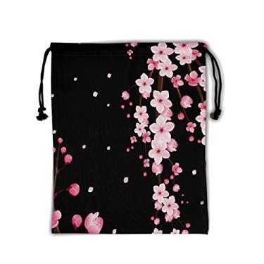 Imagem de Bolsa de ginástica para ginastas, bolsa de cordão de ginástica, bolsa de atleta, Flor de cerejeira rosa preta, 9.25" x 12", Japonês