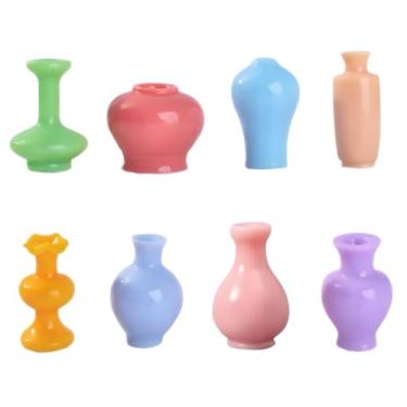 Imagem de 8 peças de vaso de cerâmica em miniatura para exibição de plantas – Ornamentos artesanais de resina DIY com design elegante realista, perfeito para arranjos de flores, decoração de mesa, decoração de