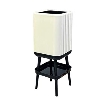 Imagem de MotiveTech Lixeira com pés, cesto de lixo com prateleira, lixeira alta, para quarto, sala de estar e casa, Branco