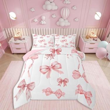 Imagem de Erosebridal Fantasia Coquete Conjunto de edredom casal, com laço de coquete, para meninas e adolescentes, edredom feminino