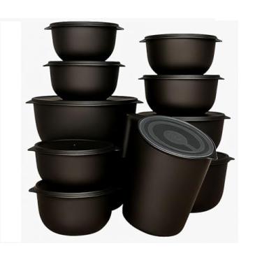 Imagem de Kit 10 Bowl Potes + Jarra 1,8L Cozinha Saladeira Pote Marmitas Plástico (Preto)