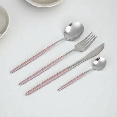 Imagem de Generic 1 conjunto de talheres para lava-louças, garfo de faca, grande e pequeno, conjunto de 4 peças, aço inoxidável 410, tom prata rosa