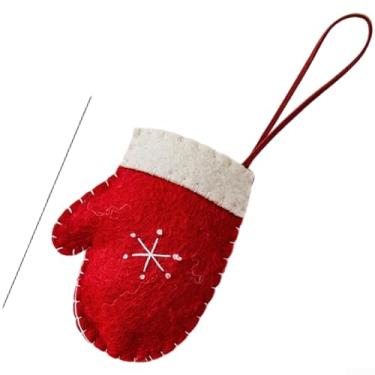 Imagem de Luvas de feltro de Natal e enfeites para pendurar, decorações de pano de lã feitas à mão para árvore, decoração festiva de estilo coreano aconchegante, variante de férias em vermelho e branco