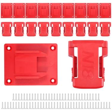 Imagem de Pacote com 20 porta-ferramentas M18 e suporte de bateria, suporte de armazenamento de parede resistente com parafusos, organizador de plástico ABS vermelho para oficina de garagem