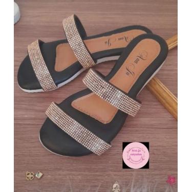 Imagem de Rasteira  Sandalia  Chinelo  tamanco brilho - Ana Ju, Preto, 41