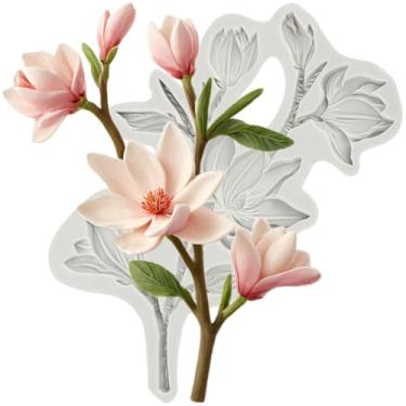 Imagem de MYPRACS Molde de silicone para fondant de magnólia para decoração de bolos de açúcar, topo de cupcake, pasta de goma de chocolate, argila de polímero