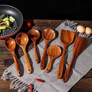 Imagem de Utensílios de cozinha espátula colher de sopa conjunto tailândia teca colher de cozinha antiaderente e espátula espátula vegetal 33.5 * 8.5cm