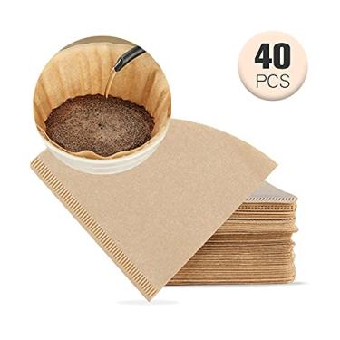 Imagem de Filtro de gotejador não branqueado Cone de papel Filtro de café em forma de V Filtros de café Despeje sobre papel de filtro descartável para cafeterias Escritório Uso doméstico