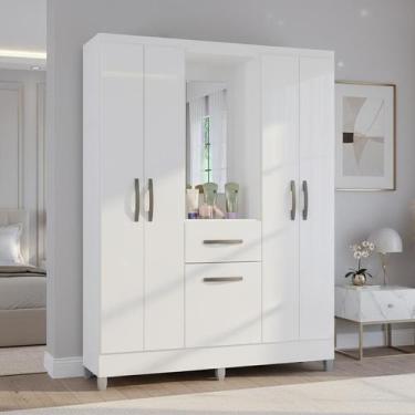 Imagem de Guarda Roupa Casal com 5 Portas 1 Gaveta Atlas Poquema, Branco