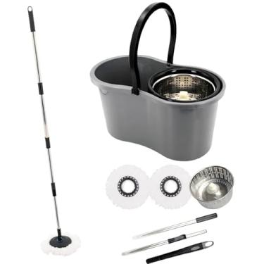 Imagem de Mop Giratório 360° com Cesto Inox Capacidade 9 Litros no balde, Esfregão para Limpeza Lava e Seca com 2 Refis de Microfibra Premium plus