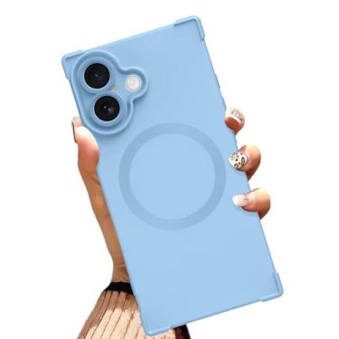 Imagem de AIGOMARA Capa magnética para iPhone 17 de 6,3 polegadas [compatível com MagSafe] Capa protetora de TPU macio azul sólido com cantos reforçados à prova de choque para mulheres e homens