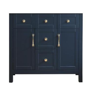 Imagem de walnest Vaidade de banheiro moderna de 91 cm - amplo armazenamento de 2 portas e 4 gavetas, design independente - gabinete apenas para pias embutidas (azul marinho)