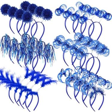 Imagem de Censen 24 Pcs St.patrick's Day Pom Pom Headband Tinsel Wrapped Ponytail Head Bopper Costume Headwear Party Accessory(Blue)