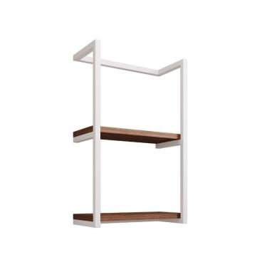 Imagem de Toalheiro Para Banheiro Estilo Industrial Sahy - Branco E Prateleira Imbuia - Cor: Branco