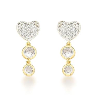 Imagem de Brinco Coração Com Pingente Dois Pontos De Luz Banhado A Ouro 18k