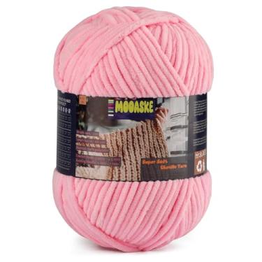 Imagem de Fio de chenille de veludo para crochê e tricô – cada rolo pesa 200 g/7 oz de comprimento, 240 m/262 m, fio de cobertor de bebê ultramacio e fofo para chapéus, cachecóis, cobertor de bebê (1, rosa)