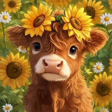 Imagem de Pintura por números para adultos e crianças iniciantes, kits de pintura de vaca Highland por números em tela, kit de pintura de artista de número de vaca por número de tintas acrílicas DIY pintura a
