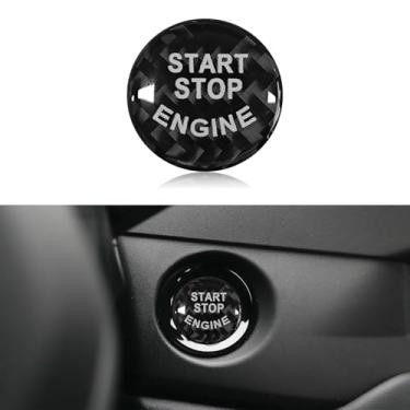 Imagem de HQRNYP Capa de botão de partida para carro, botão de pressão para iniciar, capa de parada de carro de fibra de carbono, acessórios de anel protetor de interruptor de ignição automotivo universal para