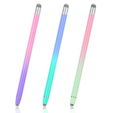 Imagem de Thinp 3 canetas Stylus para telas sensíveis ao toque, 2 em 1 para estilistas Tabelt de alta precisão e sensibilidade, pontas de borracha duplas multicoloridas, compatíveis com telefone, Android e