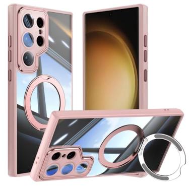Imagem de Capa de telefone Vanki para Samsung Galaxy S23 Ultra compatível com magnético com suporte S23U Capa magnética com suporte de anel de 360 graus para Samsung S23 capa ultra transparente antiqueda (rosa)