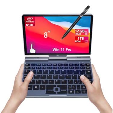 Imagem de Mini Laptop 2 em 1 de 8 Polegadas, Tela Sensível ao Toque Giratória HD, Compatível com Laptop Pequeno Windows 11 Pro, N100, 12 GB de RAM, SSD de 512 GB/1 TB, Wi-Fi 6, Câmera BT 5.2, 2 MP, Sensor