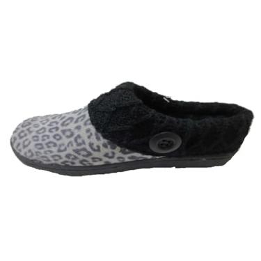 Imagem de Clarks Chinelo feminino camurça couro malha colarinho pantufas - forro de pele sintética de pelúcia, Leopardo cinza/branco, 6