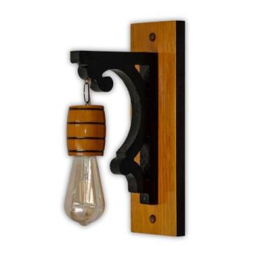 Imagem de Luminária de Parede Arandela Colonial Barril em Madeira Maciça Cor Cer
