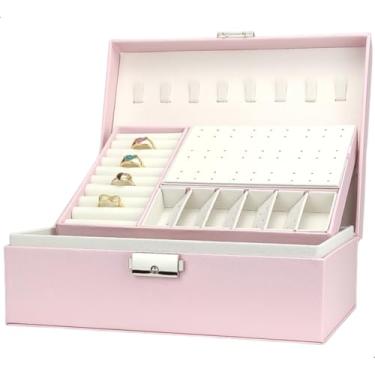 Imagem de Porta Joias Maleta Grande Para Viagem Organizador Ótimo joia caixa de joia(rosa com branco)