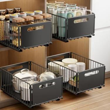 Imagem de Mustorn Pacote com 2 organizadores de armário, gavetas deslizantes para armários, descasque e cole, prateleiras resistentes para cozinha, armário, despensa, banheiro (37,5 cm P x 24,5 cm L x 20 cm