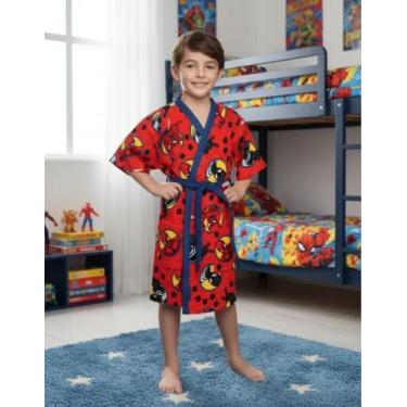 Imagem de Roupão Aveludado Infantil Quimono Estampado Spider Man M Lepper