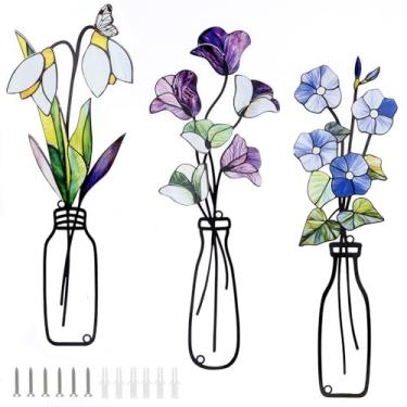 Imagem de DJAPWPX 3 peças de decoração de parede de flores de metal, arte de parede de vaso, esculturas de parede de metal penduradas para cozinha interna, banheiro, quarto, sala de estar (A)