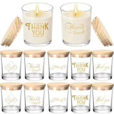 Imagem de Ziliny 10 potes de vela de vidro Thank You, recipientes vazios a granel de 200 ml, potes de vidro com tampas de cortiça, latas para fazer velas de férias, armazenar biscoitos, lembrancinhas de chá