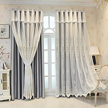 Imagem de Cortina blackout de camada dupla com sobreposição de tule, voile blecaute branco bordado em camadas sólido drapeado painel de sanefa, sala de estar, quarto de menina, isolamento de poupança de energia