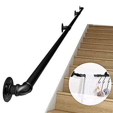 Imagem de Corrimão de escada, tubo de ferro, corrimão, escada, degraus, trilho de mão para escadas internas, capacidade de carga de 199 kg, suporte de montagem na parede, aço galvanizado, estilo industrial