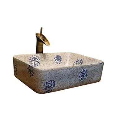 Imagem de Pia de banheiro retangular cerâmica vaso de banheiro pia balcão de porcelana bancada pia arte bacia