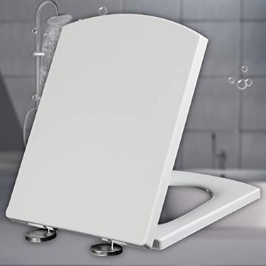 Imagem de Assento de vaso sanitário quadrado fechamento suave assento de vaso sanitário assento loo assento de vaso sanitário tampa de tampa de vaso sanitário fechamento lento, dobradiças ajustáveis de