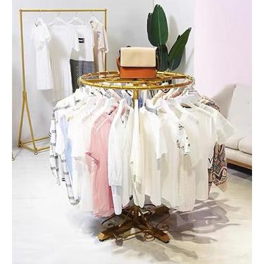 Imagem de Suporte de exibição de loja de roupas do chão ao teto Prateleira de roupas de ferro forjado ouro redondo em negrito giratório, para casa (ouro 60 cm)