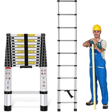 Imagem de HYUIO Escada telescópica para telhado de 8 m, 7 m, 6 m, 5 m, 2 m, escadas telescópicas de extensão de alumínio para trailer, trabalho ao ar livre, carga 150 kg