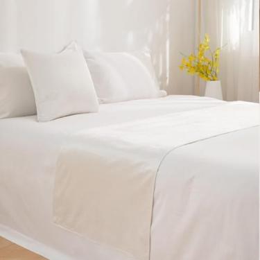 Imagem de Cachecol para cama de hotel, moderno, luxuoso, veludo, colcha, macio, cor sólida, protetor de cama, toalha de cama elegante para cama de solteiro queen size - branco||50 x 240 cm para cama de 1,8 m