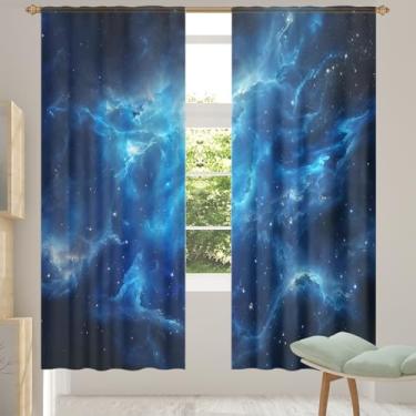 Imagem de 2 conjuntos de painéis de cortinas transparentes espaço azul galáxia cortinas transparentes arejadas com filtro leve painéis de cortina leve cortina de porta janela para sala de estar, quarto, jantar