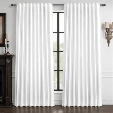 Imagem de Cortinas blecaute brancas puras 152 cm, linho moderno extra largo, 203 cm de comprimento para sala de estar, boêmio, plissado, casa de fazenda, quarto, janela grande, cortinas térmicas pesadas para o