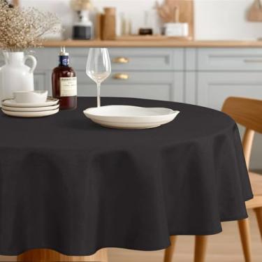 Imagem de JIUZHEN Toalha de mesa redonda de linho texturizada resistente a manchas resistente a manchas tecido decorativo para cozinha, jantar, festa, casamento, uso ao ar livre, 111 cm redondo, preto