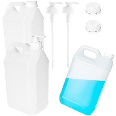 Imagem de Medanera 3 frascos de plástico de 1 galão com tampas, recipientes de armazenamento vazios com cabeça de bomba, tampa de garrafa e alças reutilizáveis de HDPE jarros de galão para água, óleo, molho de