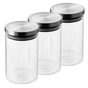 Imagem de Kit Pote Hermético Redondo Tampa Inox Mimo 1 Litro - 3 Peças - Mimo St